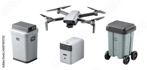 Modern Drone with Various Garbage Bins and Waste Containers