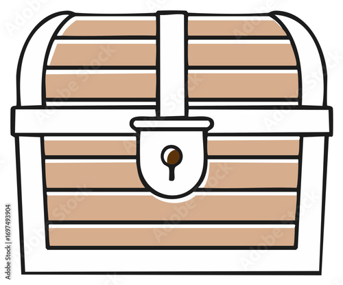 Stylized Brown Treasure Chest with White Straps and Lock Design, Cartoony Isolated Illustration