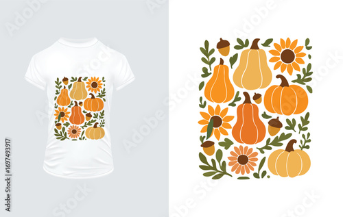 Autumn Harvest Design with Pumpkins Sunflowers and Acorns fall gourds
