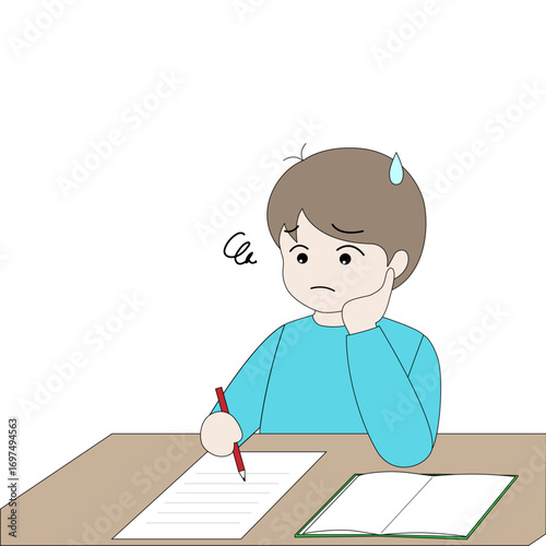 勉強で悩んでいる男の子のイラスト