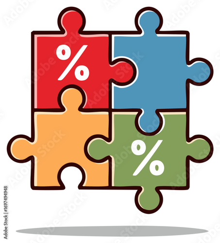 Colorful Puzzle Pieces with Percentage Signs, Interlocking Business Solutions or Financial Strategy