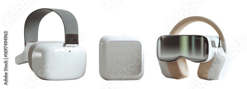 Modern Technology Devices Including Headset, Speaker, and Glasses