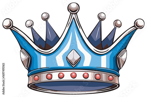 Ornate Blue and Silver Cartoon Crown with Jewels Royalty and Power Symbolism