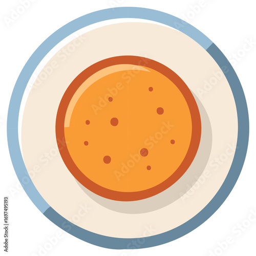 Flatbread on a plate illustration, round orange food, isolated on white