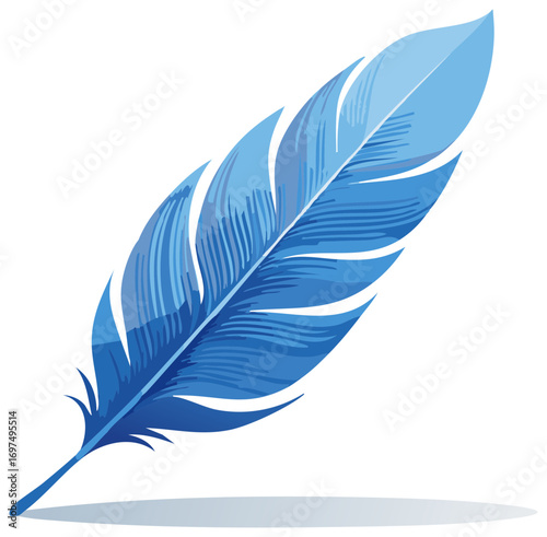 Blue Feather Illustration, Elegant Plumage Design Element, Isolated Art Object