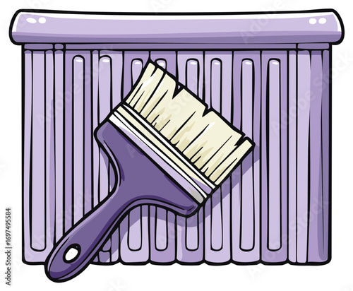 Radiator being painted with a paintbrush in a light purple color in vector illustration