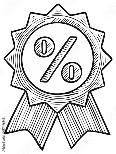 Hand Drawn Percentage Symbol Award Badge Illustration for Sale or Discount Promotion