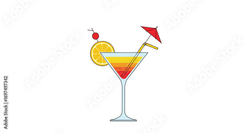 Refreshing tropical cocktail with orange slice and cherry perfect for summer beach parties