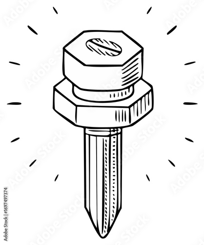 Illustration of a screw with radiant lines, a tool for hardware and construction projects