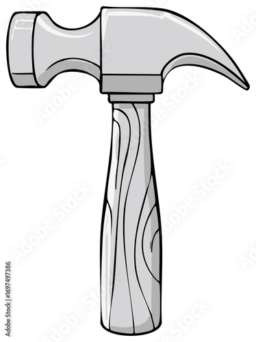 Simple vector illustration of a gray claw hammer with a wooden handle.