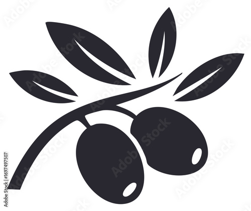 Stylized Olive Branch with Two Olives and Leaves Icon