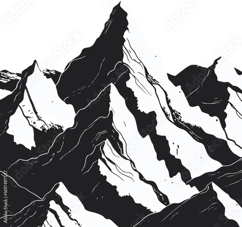 Mountain range background with layered peaks, minimal bold black line art style 1