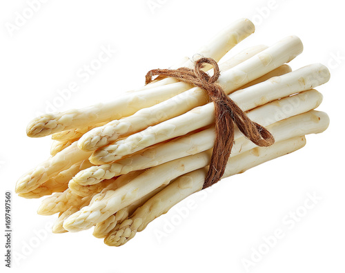 Fresh white asparagus spears tied with twine