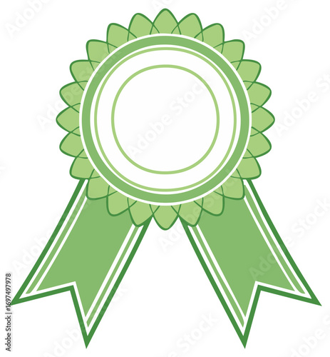 Vibrant green rosette award ribbon illustration representing success excellence and quality guarantee badge icon