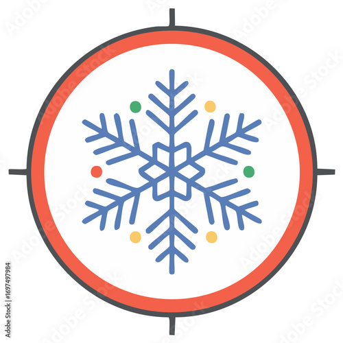 Snowflake inside a target symbol. Winter design element in a round shape.