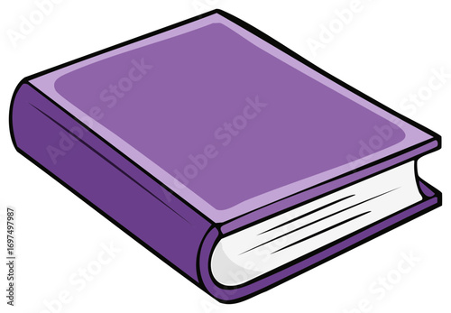 Closed purple book with white pages in flat cartoon style for education, library or reading concepts and design elements