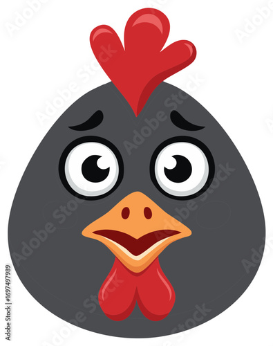 Cartoon Grey Chicken Sad Face Expression Graphic Animal Bird Illustration