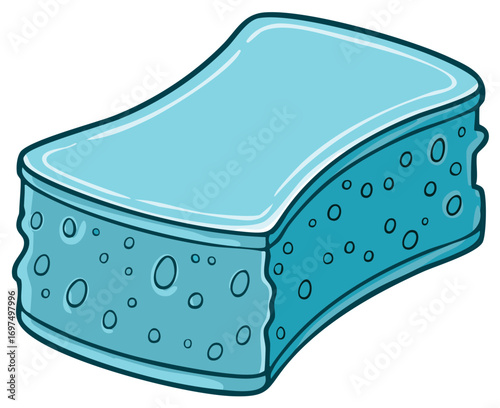 A Cartoon Blue Sponge with Visible Pores: Illustration for Cleaning and Washing Tasks