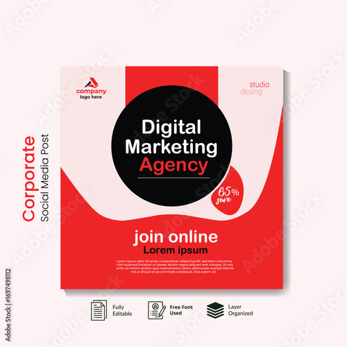 Digital Marketing Agency Social Media Post: A sleek corporate social media post design tailored for a digital marketing agency, featuring a bold layout with essential details.