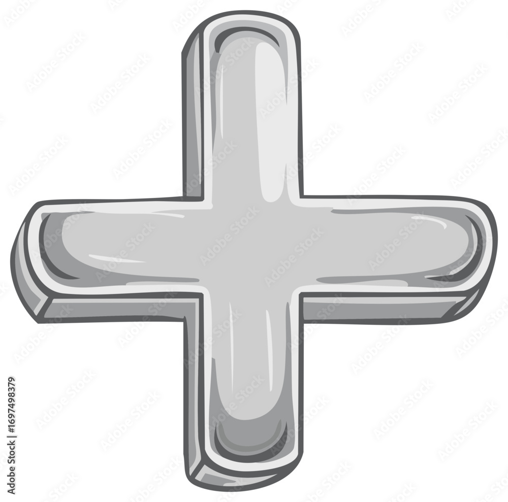Fototapeta premium Cartoon Plus Sign Icon Gray 3D Shape Addition Symbol