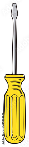 Classic Yellow Handle Flathead Screwdriver Illustration for Home Improvement and DIY Projects