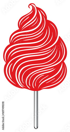Stylized red cotton candy vector illustration of a sweet carnival treat