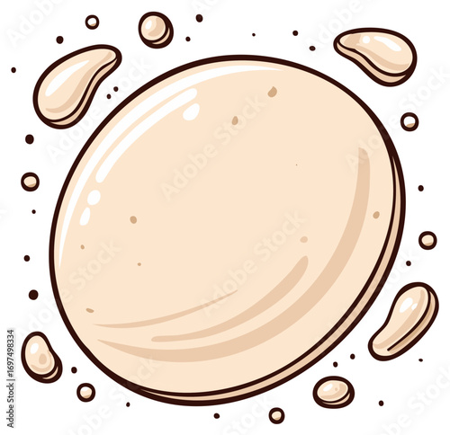 Fresh dough ball or round pancake batter with dynamic liquid splashes