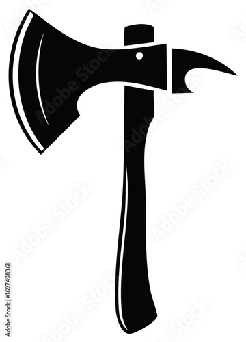 Black axe illustration, silhouette, tool for wood cutting, hand axe, firefighter's axe