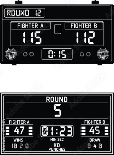 Vector Illustrations of Boxing and MMA Match Scoreboards
