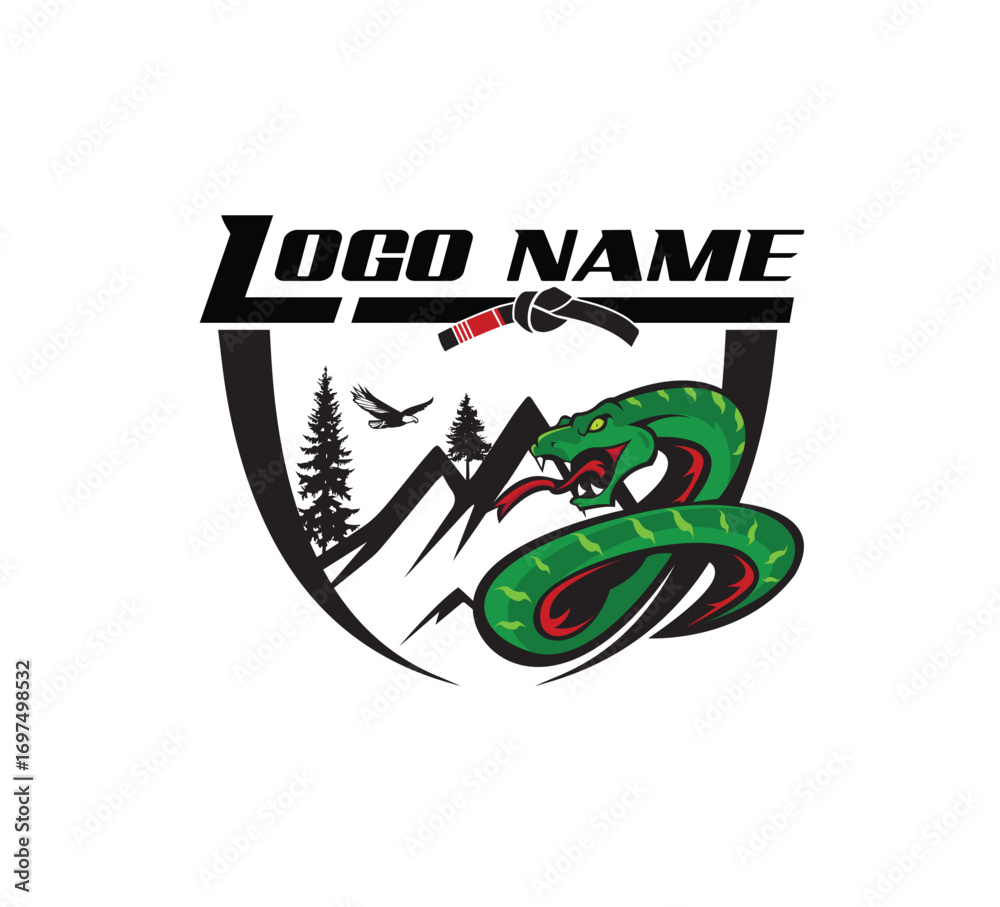 Fototapeta premium Snake Martial Arts Logo Design – MMA, Karate, Jiu Jitsu, Sports Emblem