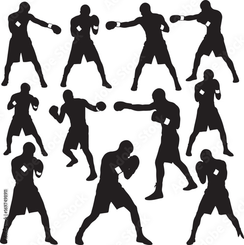 Collection of Boxer Silhouettes - Dynamic Punching and Fighting Poses