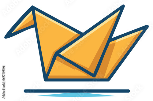 Origami paper crane illustration in yellow and blue