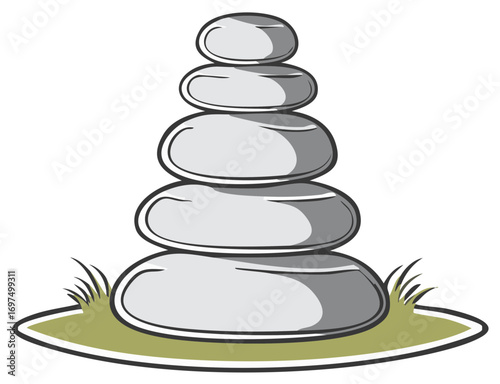 Vector Illustration of Perfectly Balanced Stacked Zen Stones Symbolizing Harmony and Tranquility