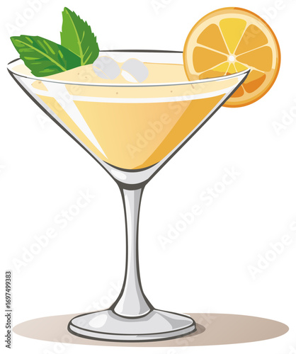 Refreshing cocktail in a glass garnished with orange slice and mint leaves