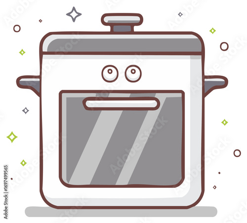 Cute multicooker with a face cartoon illustration. Kawaii kitchen appliance vector icon.