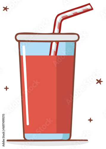 Refreshing Red Beverage in a Tall Glass with a Striped Straw