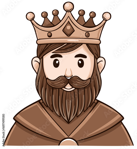 Cartoon King Wearing a Crown and Royal Robes with a Beard and Mustache