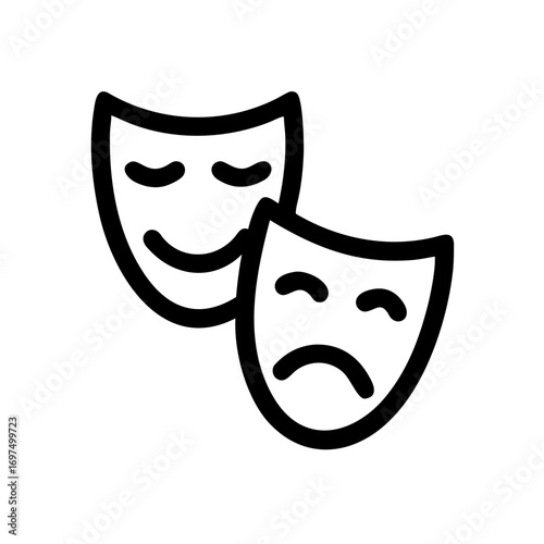 A minimalist icon of comedy and tragedy masks, symbolizing drama and performance arts.