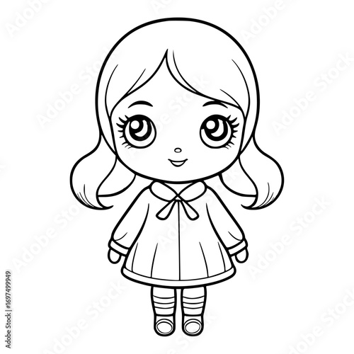 Clean outline drawing of a doll minimalistic design for coloring page