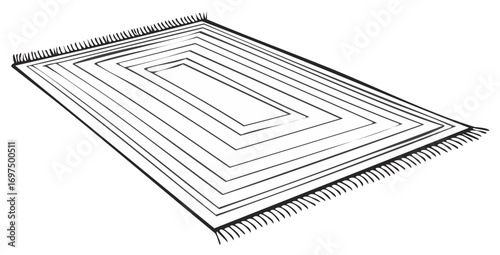Hand-drawn graphic illustration of a rug with a fringe border