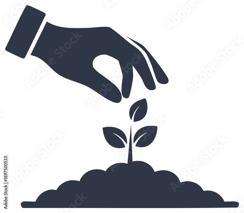 Hand gently planting a new sprout in soil symbolizing growth development and sustainability