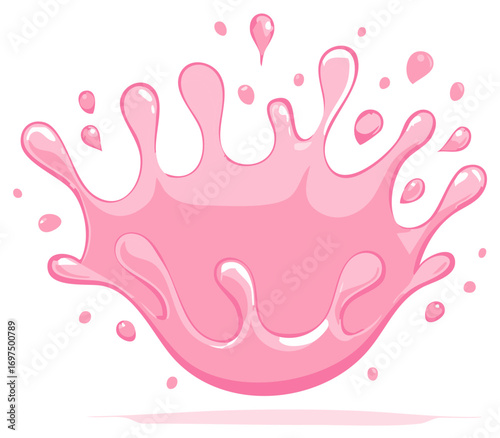 Vibrant Pink Liquid Splash with Glossy Droplets and Dynamic Motion