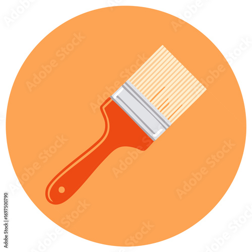 Orange paintbrush flat design icon in a circle Simple vector illustration of a painting tool