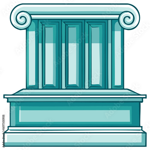 Stylized turquoise cartoon illustration of a classic Ionic architectural column capital