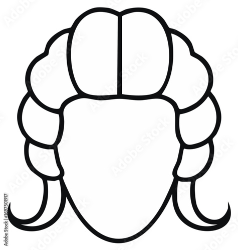 Black and white line drawing of a traditional barrister or judge wig legal icon