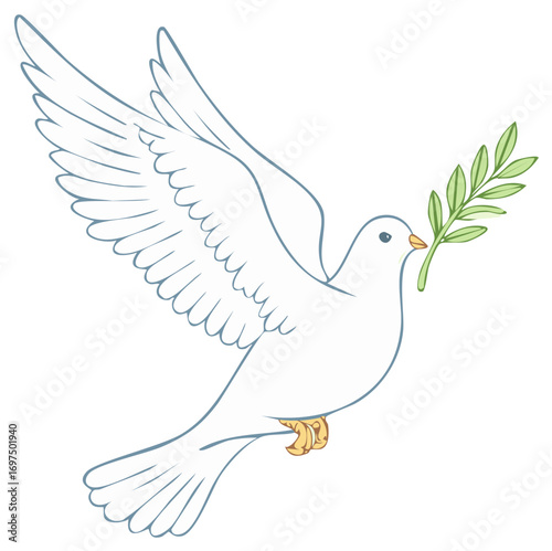 Peace Dove Flying with Olive Branch in Beak as a Symbol of Hope