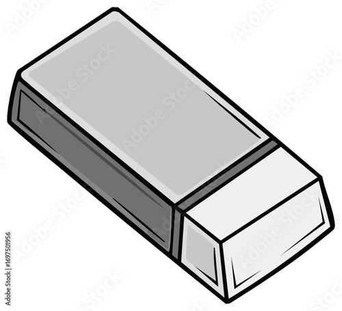 Vector illustration of a gray and white eraser with outlines