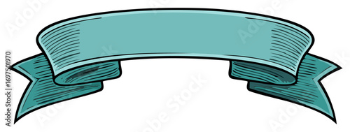 Blank teal vintage etched ribbon banner design element