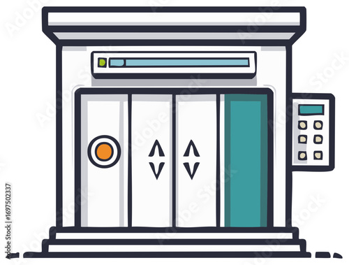 Simple hand drawn elevator doors with control panel and floor indicators