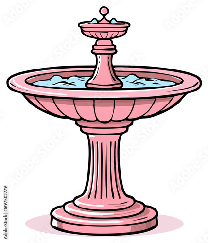 Cartoon illustration of a pink water fountain with water